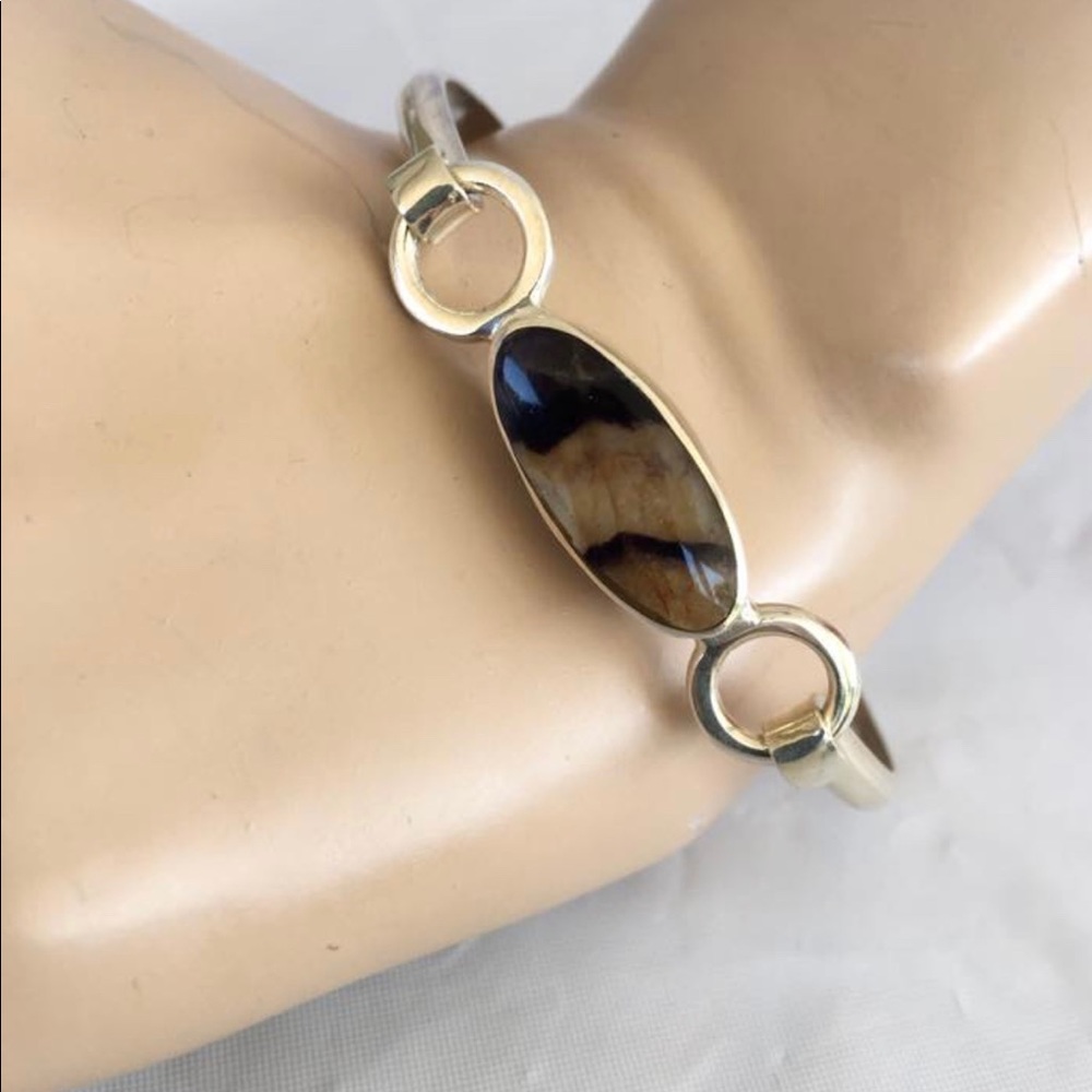 Sterling silver Agate Stone Bangle Bracelet